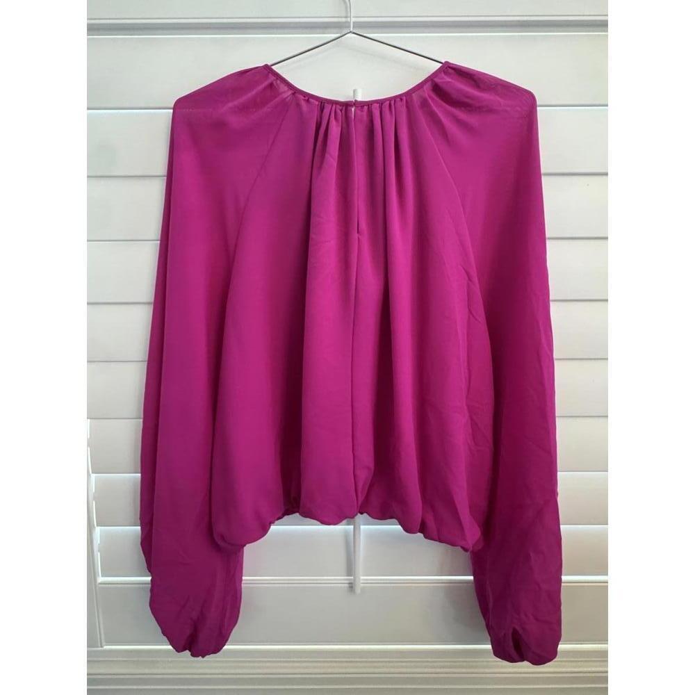 Amanda Uprichard long sleeve top with sheer sleeves and balloon hem size Large - Picture 6 of 8